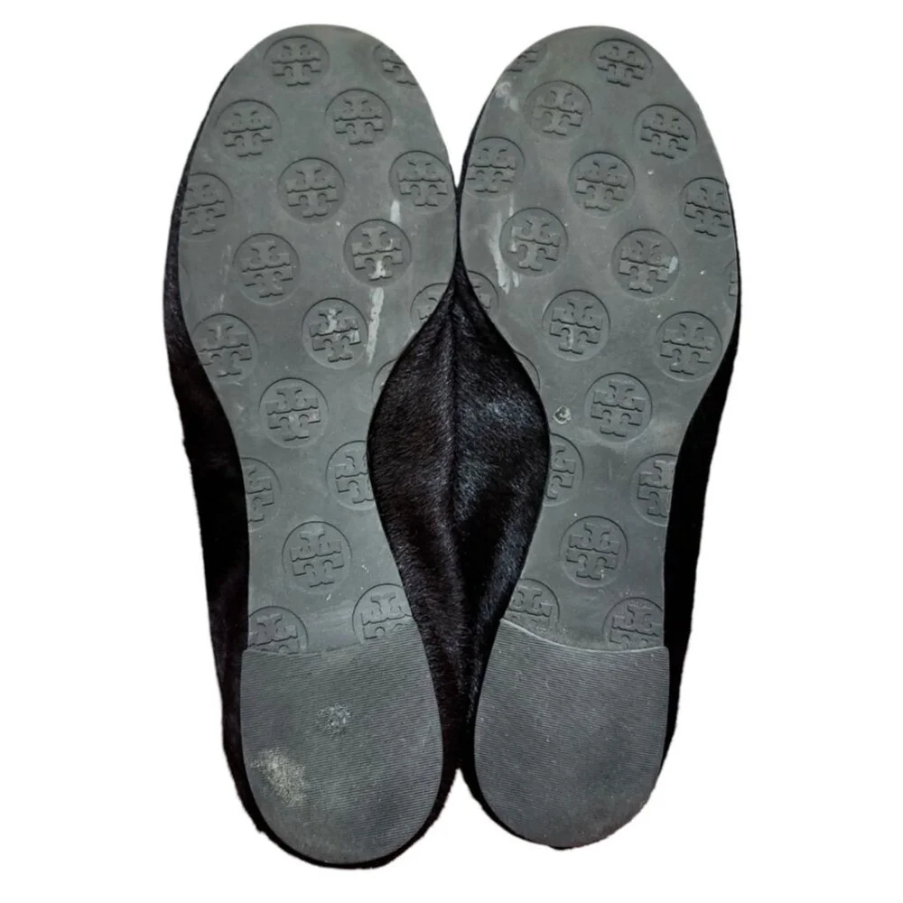 Tory Burch Reva Brown Gold Animal Fur Ballet Flat Womens Size 7 Slip On Ballet